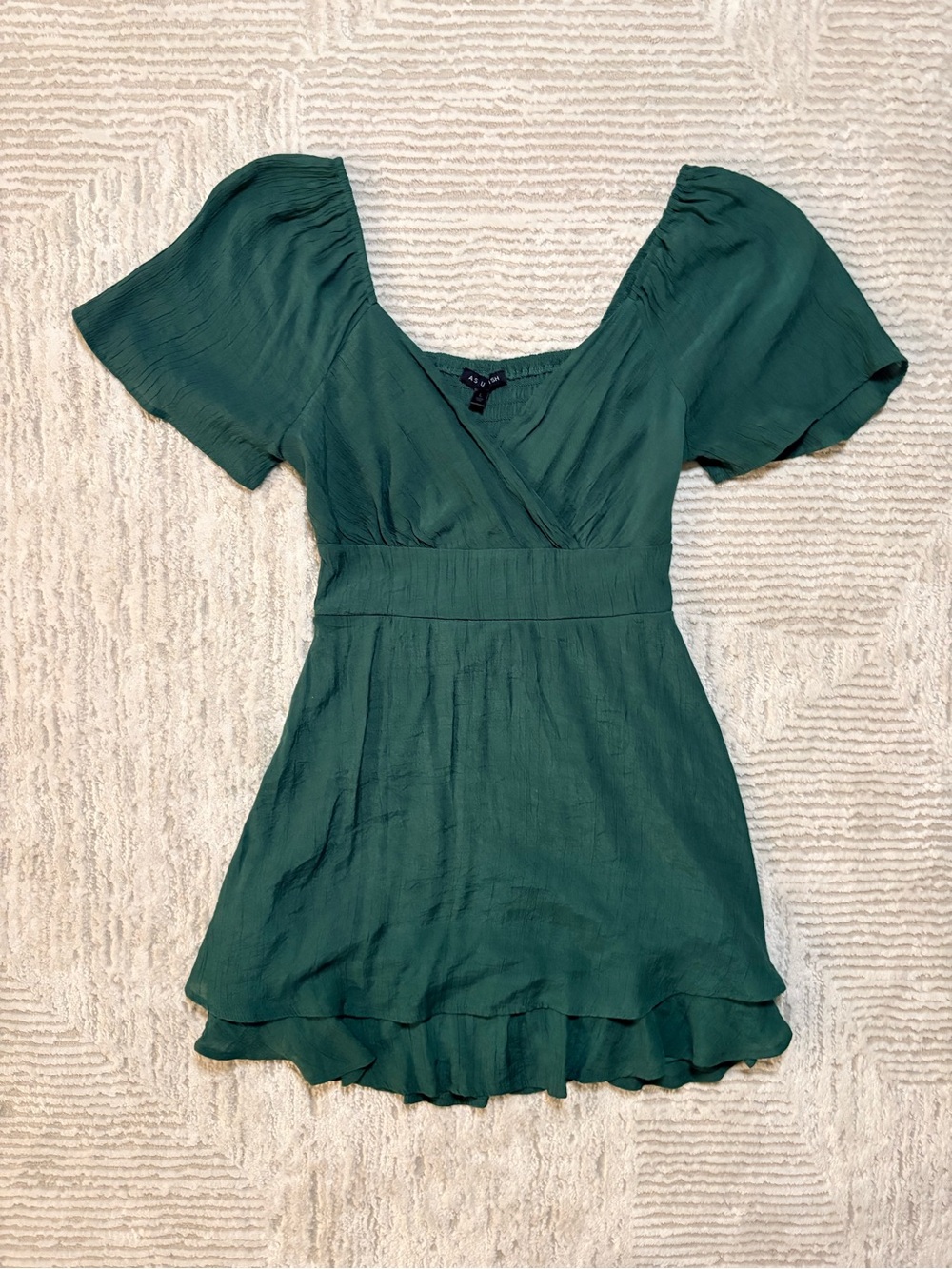 Emerald Green (L) V-Neck Flutter Sleeve Mini Dress